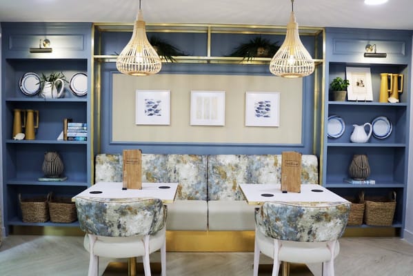 Bright and welcoming common area with seating and decor