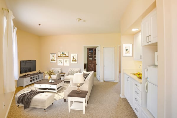 Bright and cozy living room space within a facility