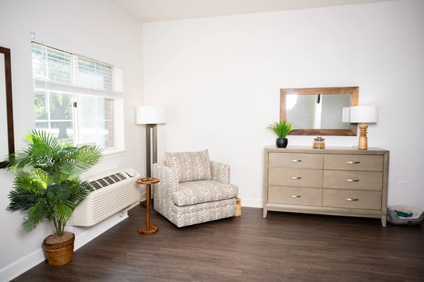 Bright interior room with furniture and decor