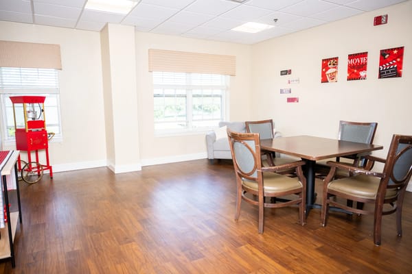 Bright and inviting common area with seating