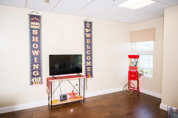 Welcoming interior space with decorations and a TV