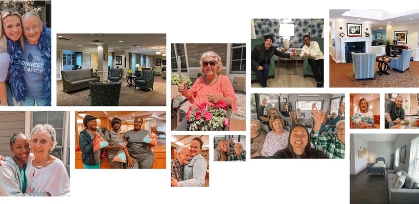 Residents engaging in various activities and socializing