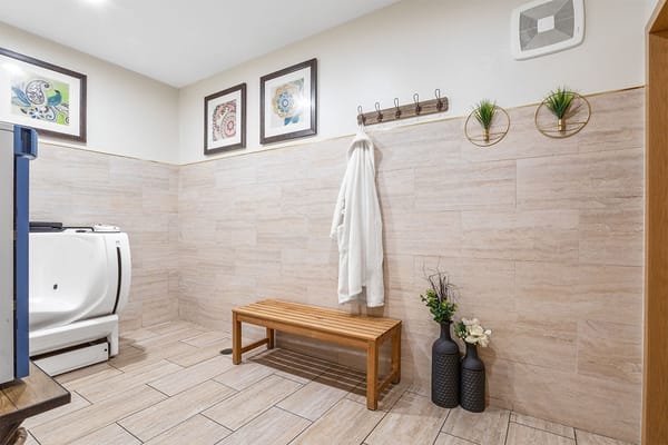 Clean and well-decorated bathroom area