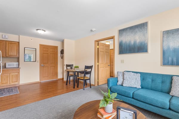 A cozy living room in a resident apartment