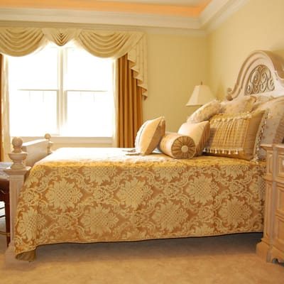 Well-decorated resident bedroom with soft lighting