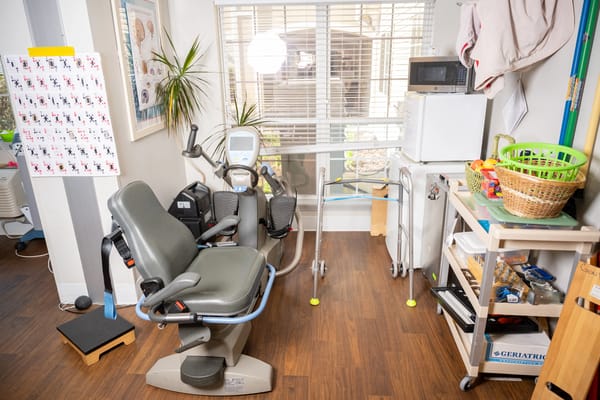 Treatment area with mobility equipment and plants
