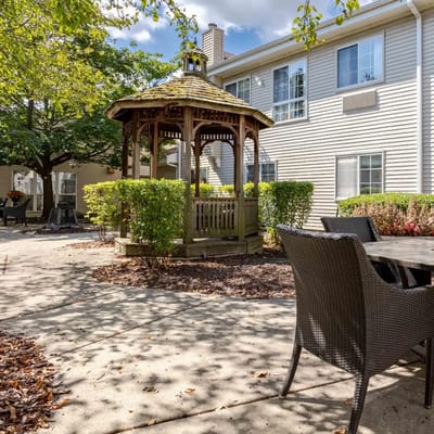Garden gazebo in a well-maintained courtyard