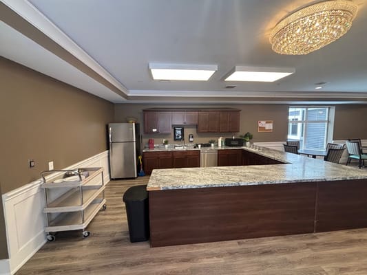 Interior view of a kitchen area in assisted living facility