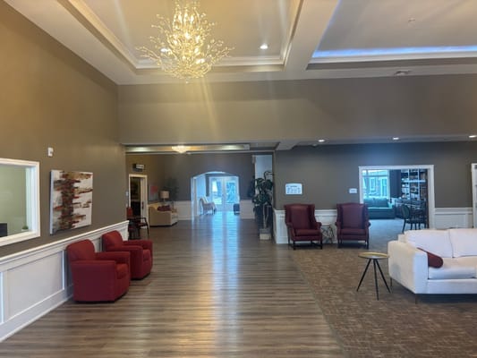 Interior view of a community lounge area with seating