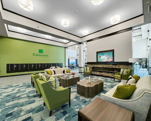 Interior view of a welcoming common area with seating