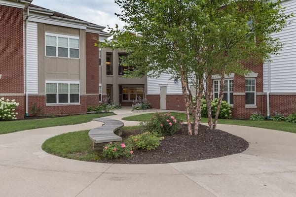 Outdoor pathway with landscaping in a residential area