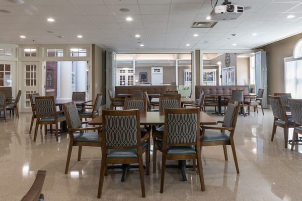 Interior view of a common area with seating