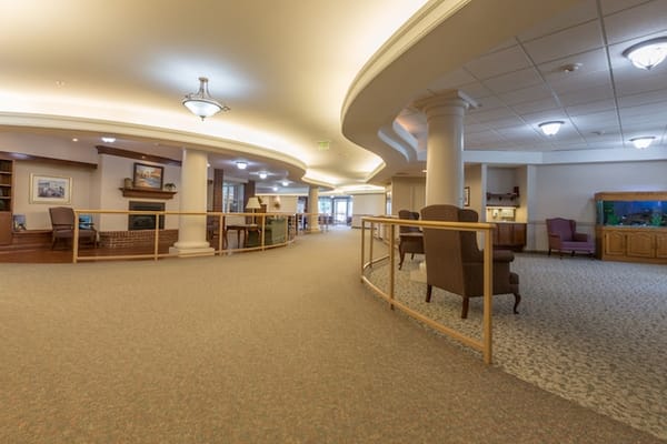 Common area in a well-lit senior living facility