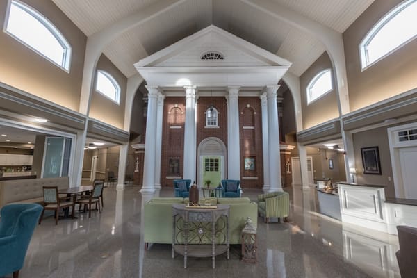 Spacious lobby area with stylish seating