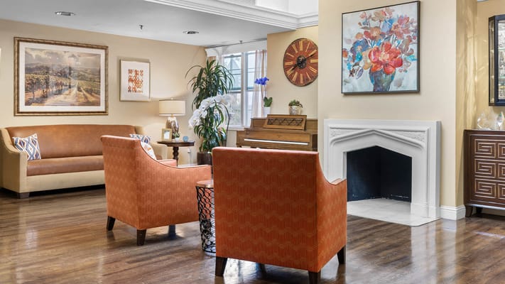 Cozy interior lounge area with seating and decorations