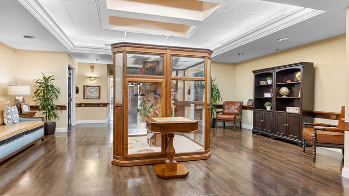 Interior view of a common area with seating and decor