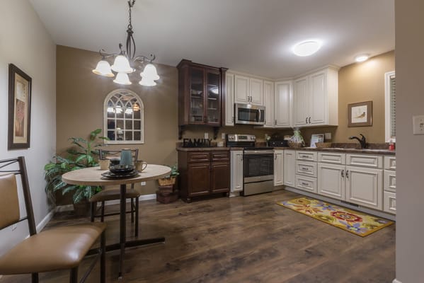 Interior view of a modern kitchen in a senior living facility