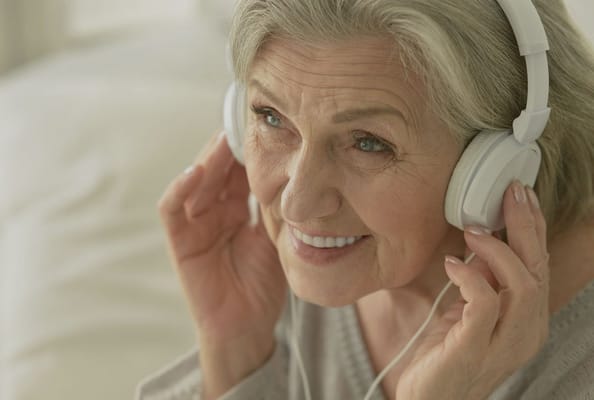 Senior woman listening to music with headphones