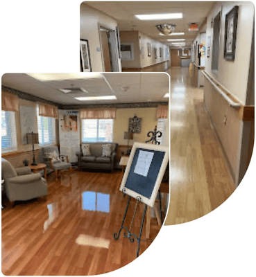 Common area with seating and polished floors