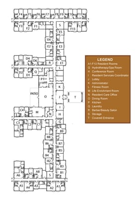 Architectural floor plan showing resident units and common areas