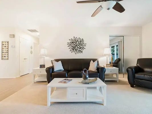 Bright living room with comfortable seating