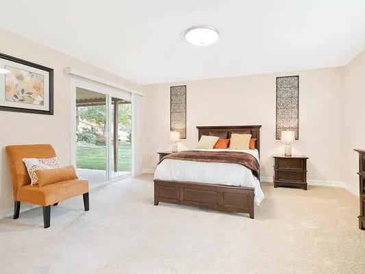 Well-decorated private bedroom with natural light