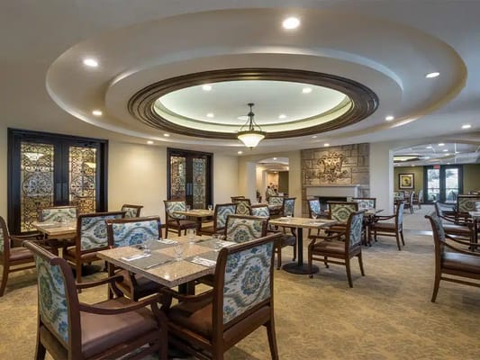 Elegant dining room with tables and chairs