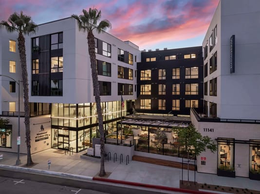Exterior view of Westmont of Culver City at sunset