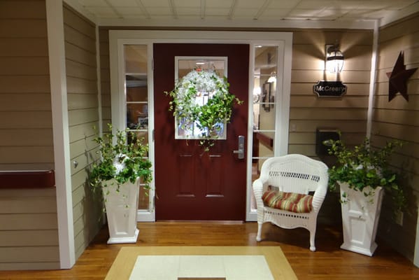 Welcoming entrance to Wesley Village Retirement Center