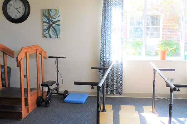 Interior rehabilitation space with therapy equipment