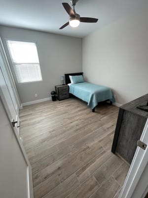 Private room with a bed and modern decor