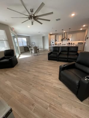 Interior view of a modern common area with seating