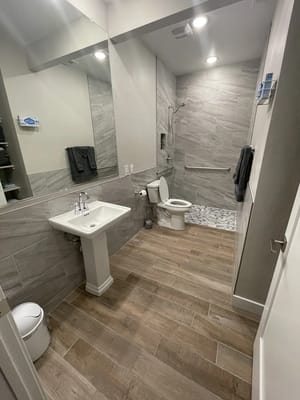 Modern bathroom with sink and shower