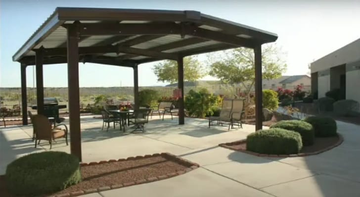 Outdoor seating area with shaded patio