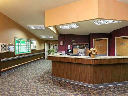 Interior of the facility lobby with a reception area