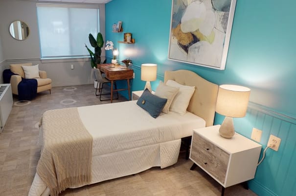 A cozy interior view of a resident room