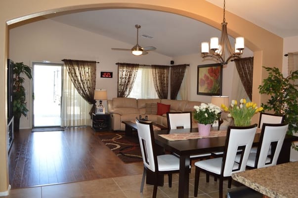 Bright, welcoming common area with seating and plants