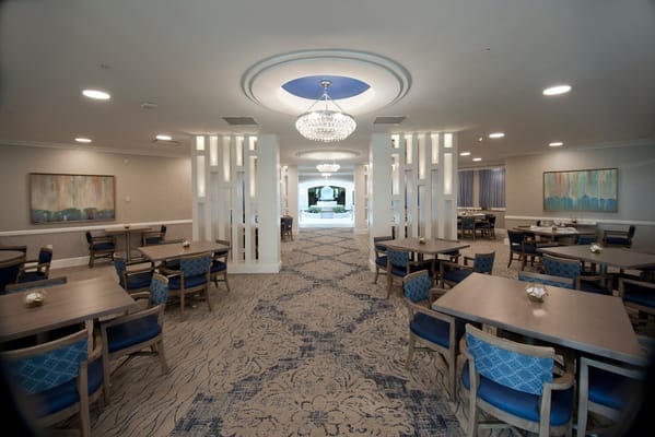 Bright dining area with decorative tables and chairs