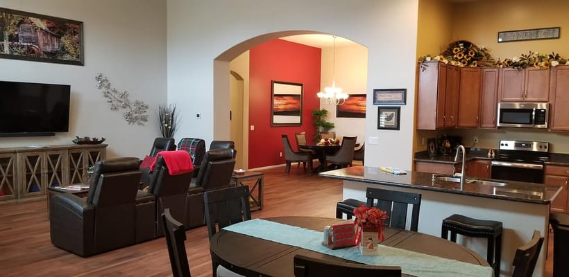 Interior common area with seating and dining space