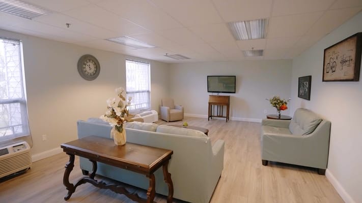 Bright common area with comfortable seating