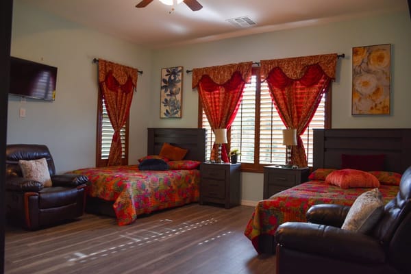Comfortable bedroom in assisted living facility