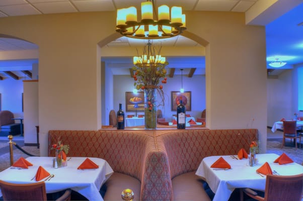 View of the dining room with decorated tables