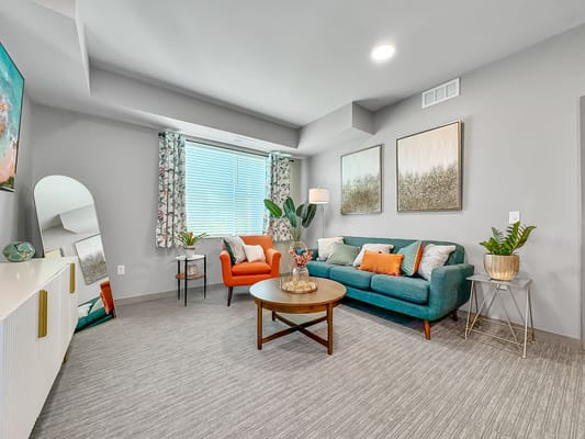 Bright common area with comfortable seating