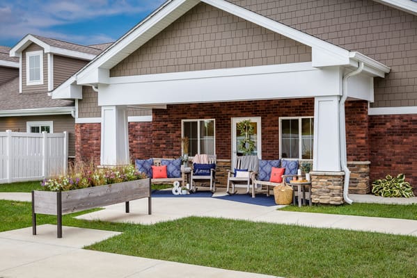 Outdoor seating area at a senior living facility