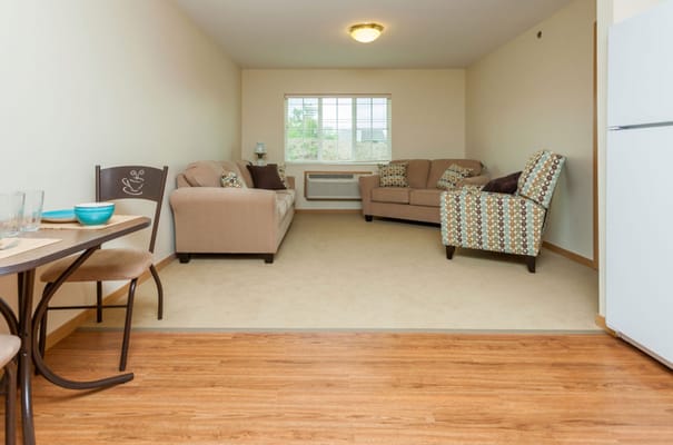 Cozy living room interior with a sofa and chairs