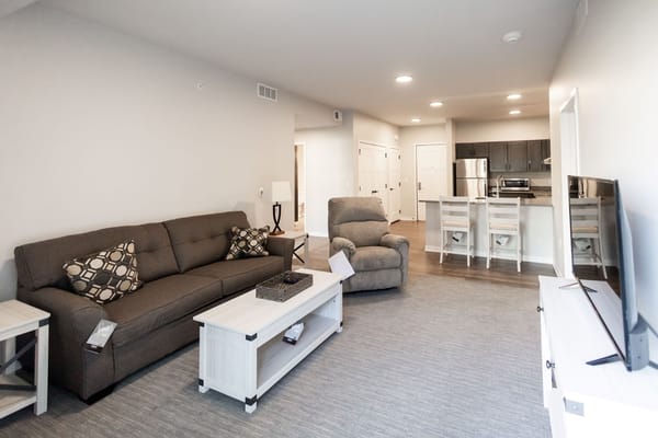 Cozy interior of a resident's living room with furniture