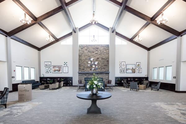 Interior view of a common area with a high ceiling