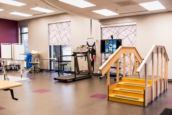 Interior of an activity room with therapy equipment