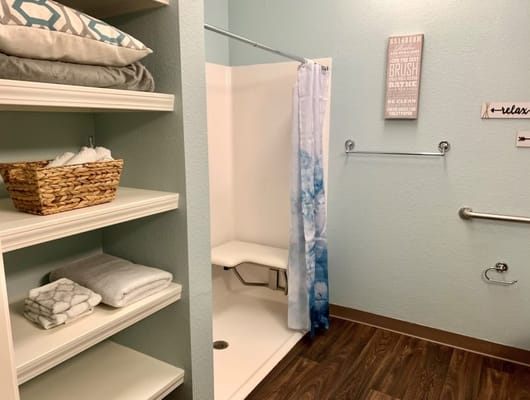 Clean and well-organized bathroom area