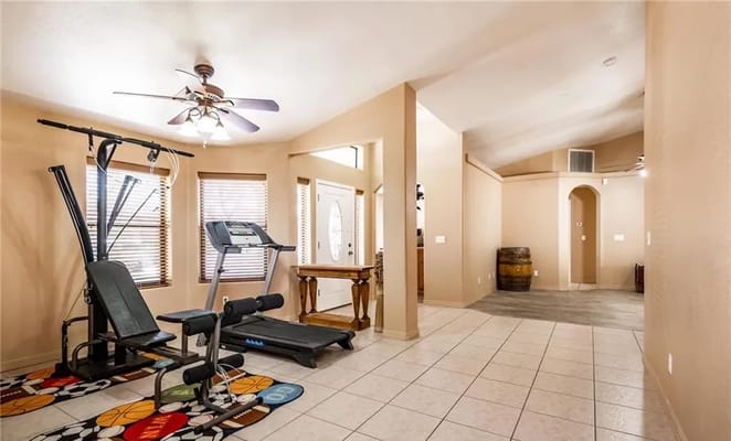 Interior fitness area with exercise equipment